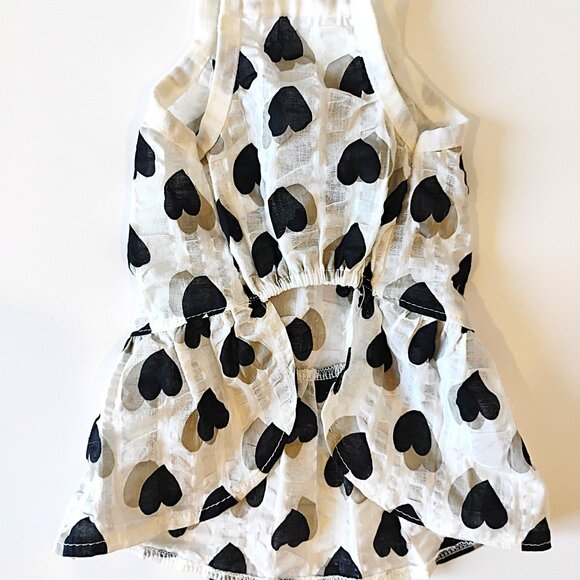Black, White and Beige Dog Dress with Hearts, Size Small - Picture 5 of 6
